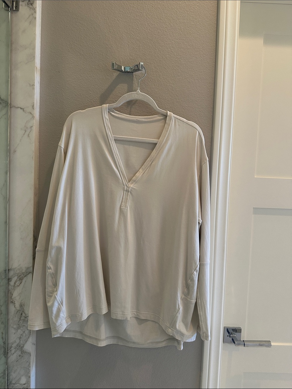 Women's Cream Back In Action V-Neck Long Sleeve Top